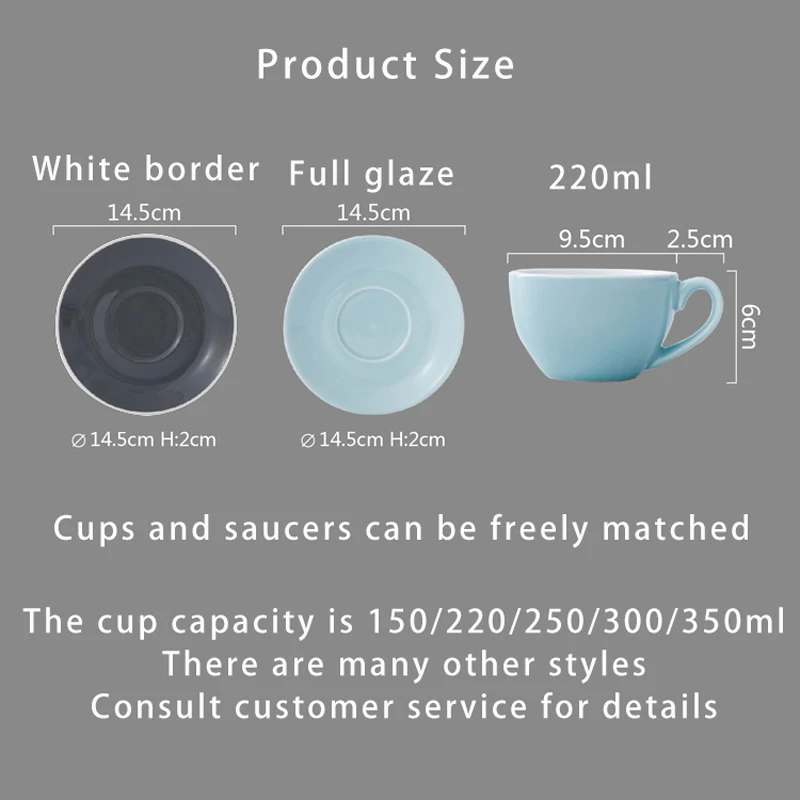 Reusable 220ml Green Blue Colorful Thicken Ceramic Espresso Coffee Tea Cups & Saucer