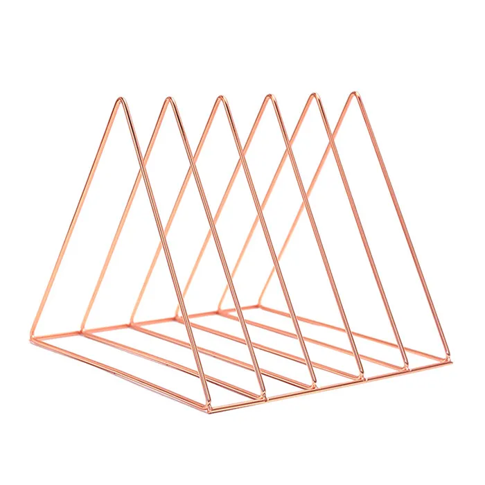 Office Used Desktop Triangle Gold Metal Decorative Bookends Book Rack File Organizer