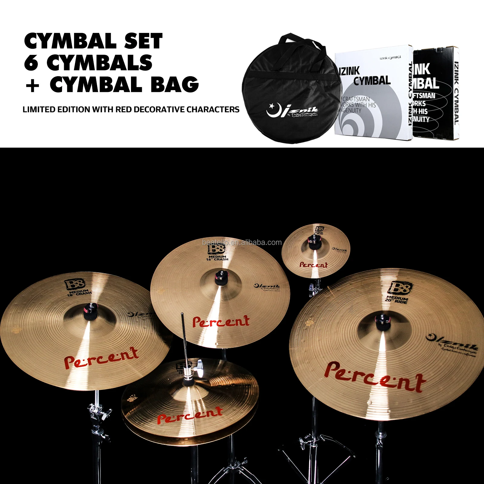 IZINK 6Pcs/set Handmade B20 Cymbals 6Inch 8Inch 10Inch 12Inch 20Inch Splash Cymbals With Bag Professional For Drum Set