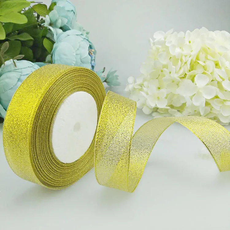 different types silver gold colored organza metallic glitter ribbon for jewelry box