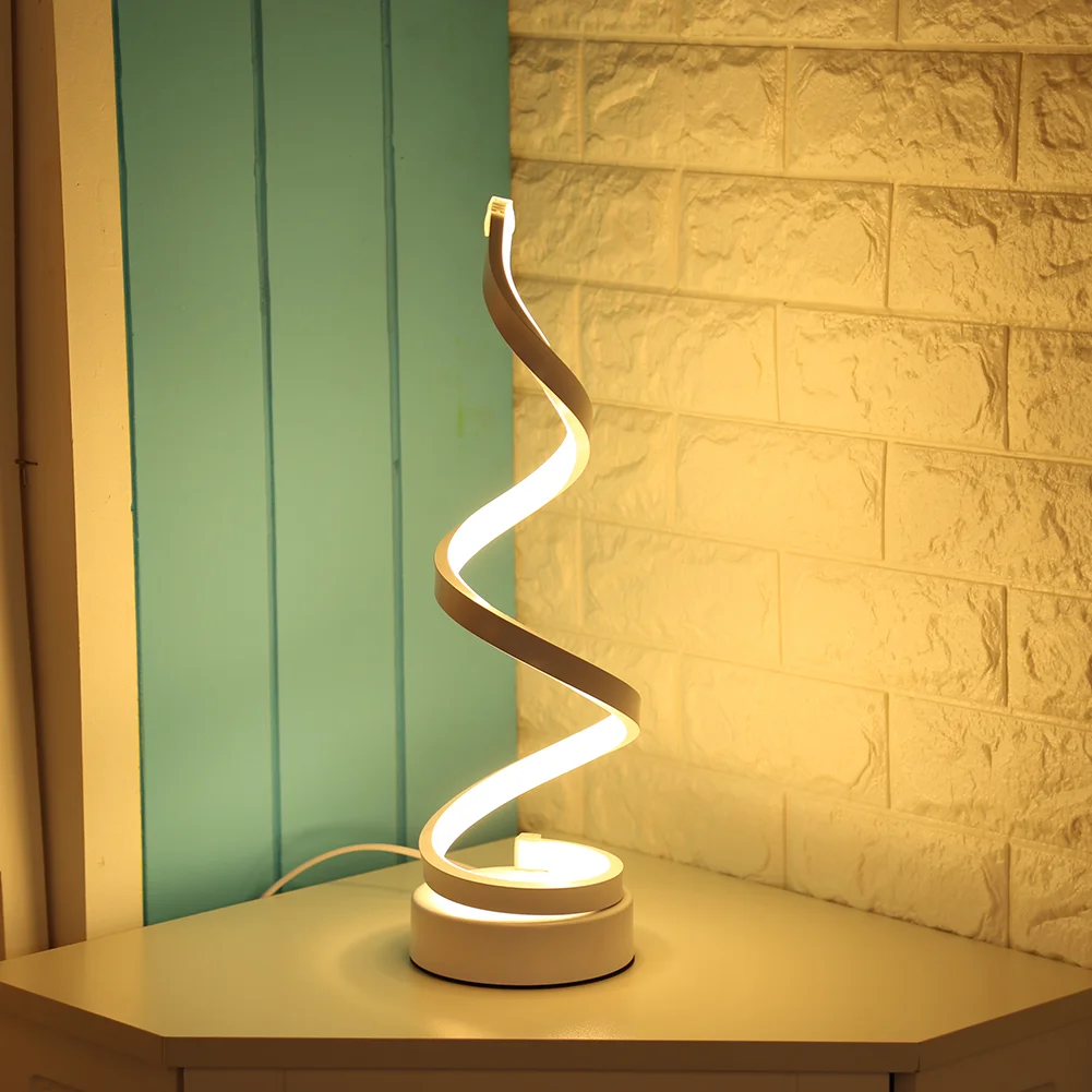 Nordic style LED Spiral Table Lamp Modern Curved Desk Bedside Lamp White Warm Reading Desk Light Acrylic Iron Night Light