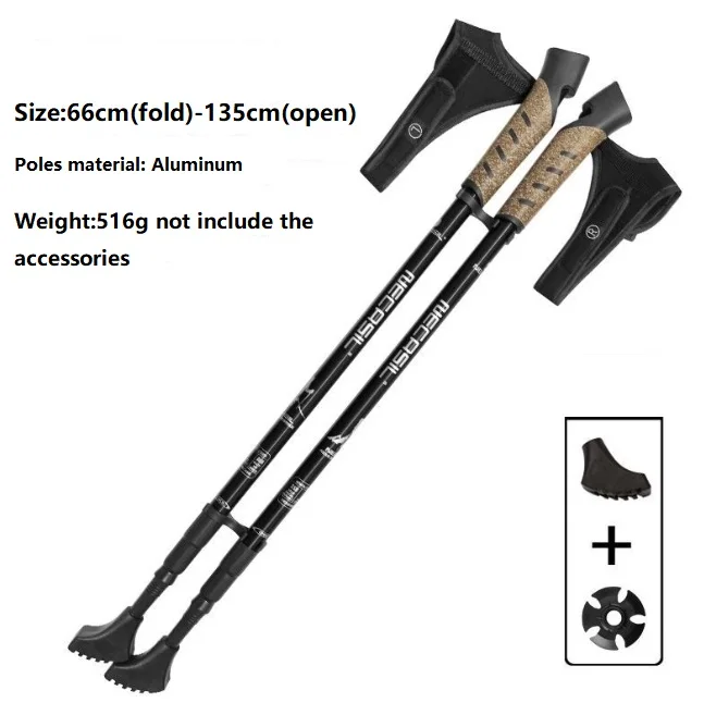 Ready To Ship Hiking Poles Stick Walking Cork Handle Aviation 7075 Aluminium 3-Section Telescopic Hiking Trekking Stick Poles