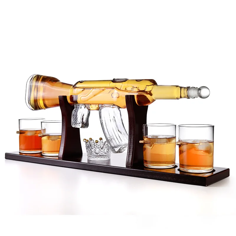 Unique 750ml Rifle Gun Shaped Glass Liquor Bottle Glass Whiskey Decanter for Bourbon
