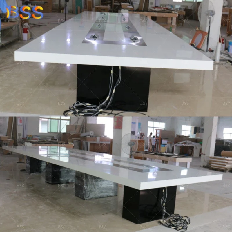 USA Bespoke Marvelous 7.2m Long 26 Chairs Marble Look Quartz Stone Large Office Custom Conference Table