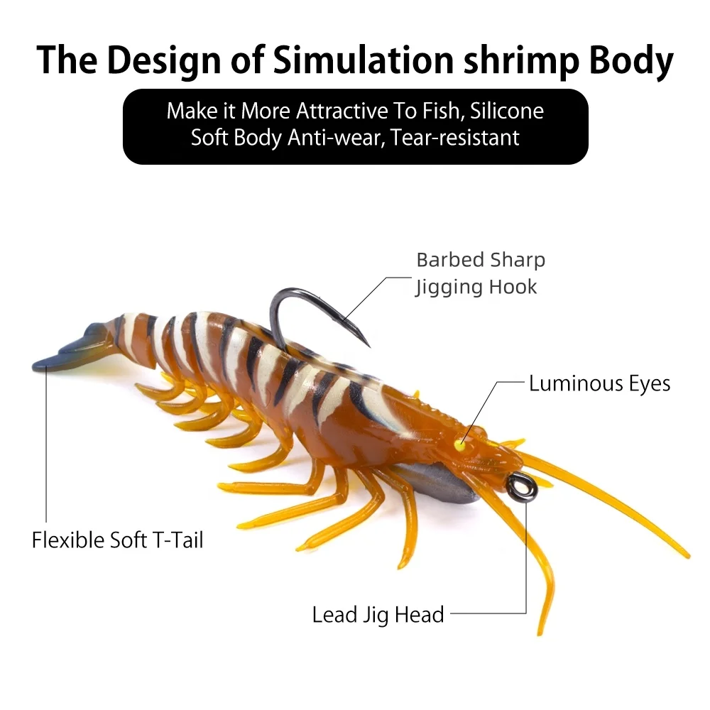 New Design UV 160mm 27.6g Swimbait With Jig Head Hook Fishing Soft Saltwater Flick Prawn Shrimp Lures