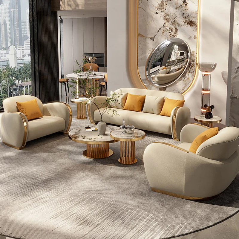 Luxury Villa Modern Design Leather Sofa Set Furniture Living Room Home Decor Big Couch 3 2 1 Seater Sectional Sofa