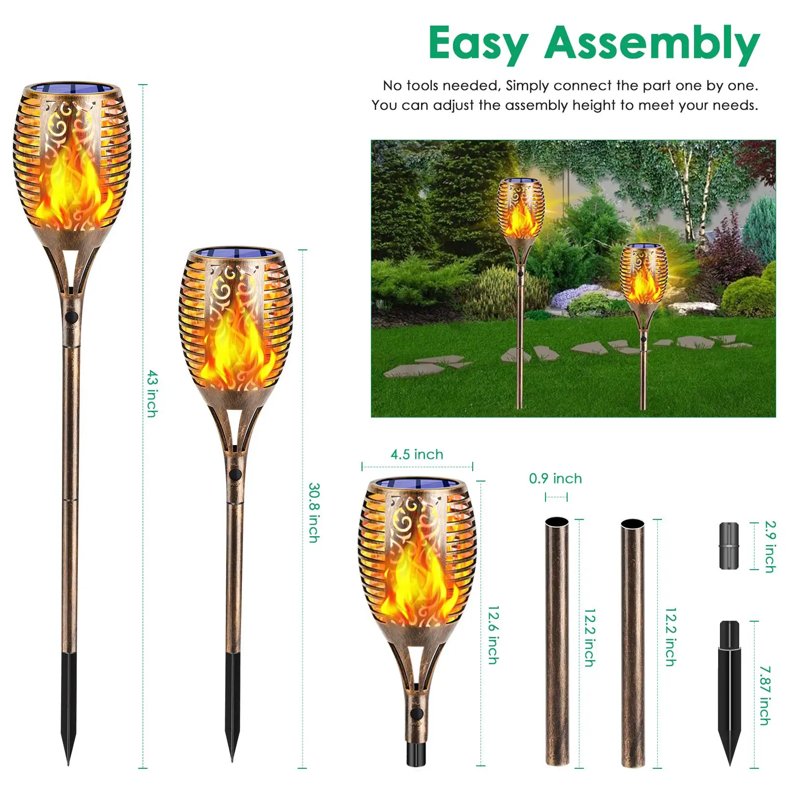 HSX 12LED 96LED MINI Torch Lights Realistic Dancing Flames Lamp ABS IP65 Waterproof Outdoor Lawn Led Solar Garden Light