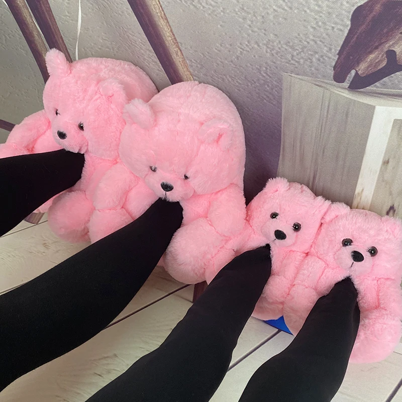 2022 new Cheap Fuzzy teddy Wholesale Plush Various Style Slippers House Teddy Bear Slippers for Women Kids