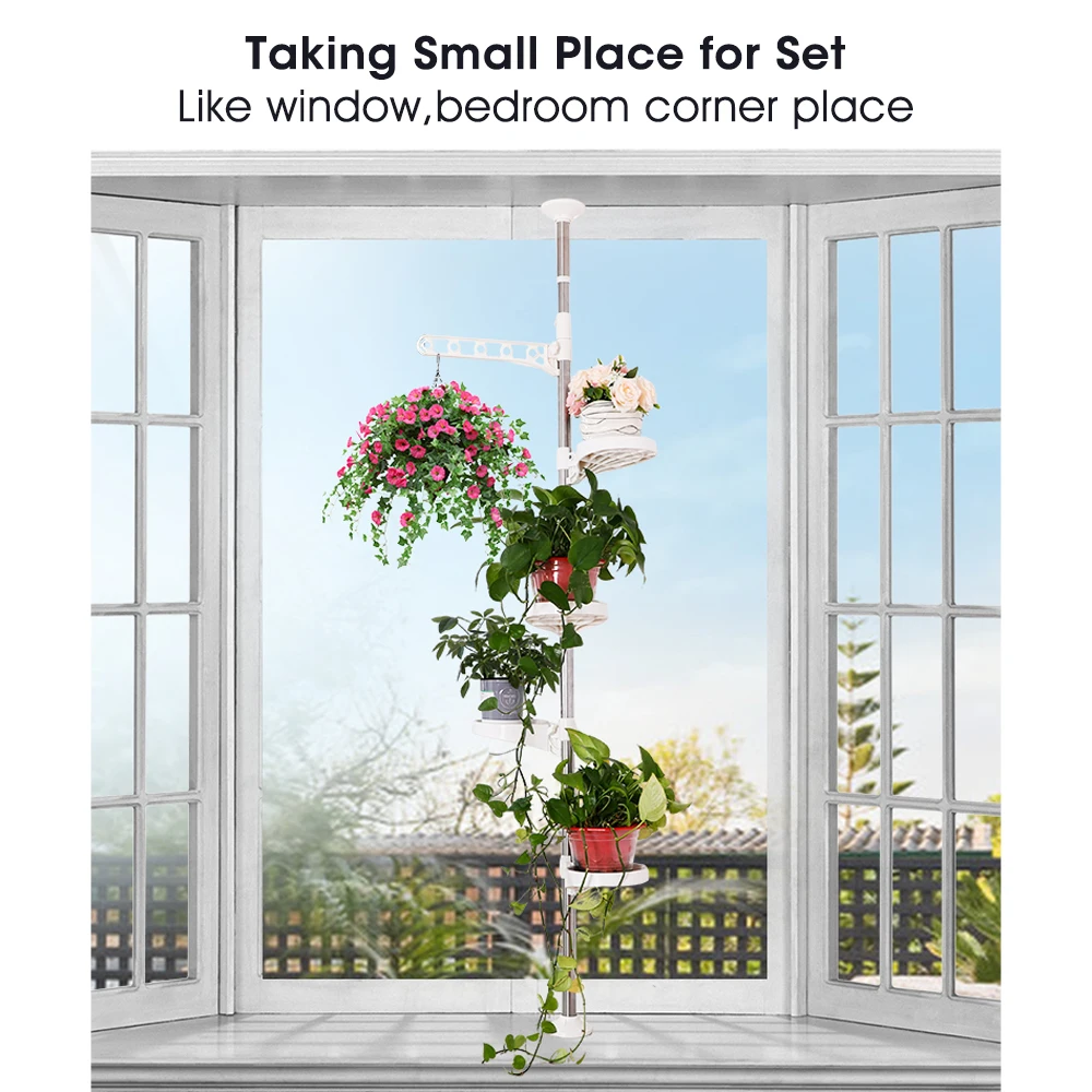 BAOYOUNI 5 Layer Flower Pot Stand Plastic Balcony Floral Planter Display Shelf Stainless Steel Adjustable Plant Holder Rack