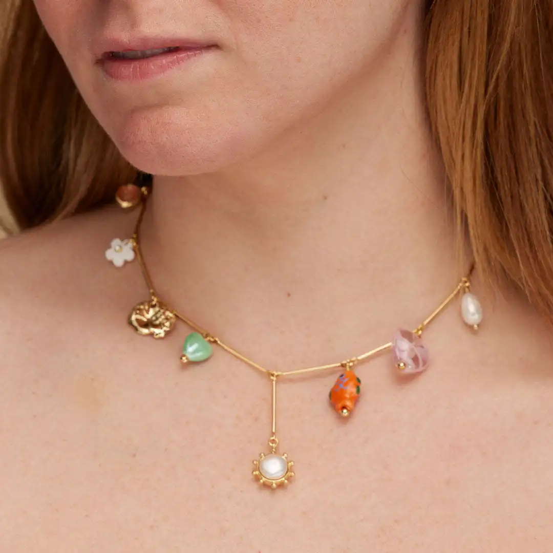 Elegant 18K Gold Plated Stainless Steel Natural Stone Pearl Pendant Necklace Jewelry