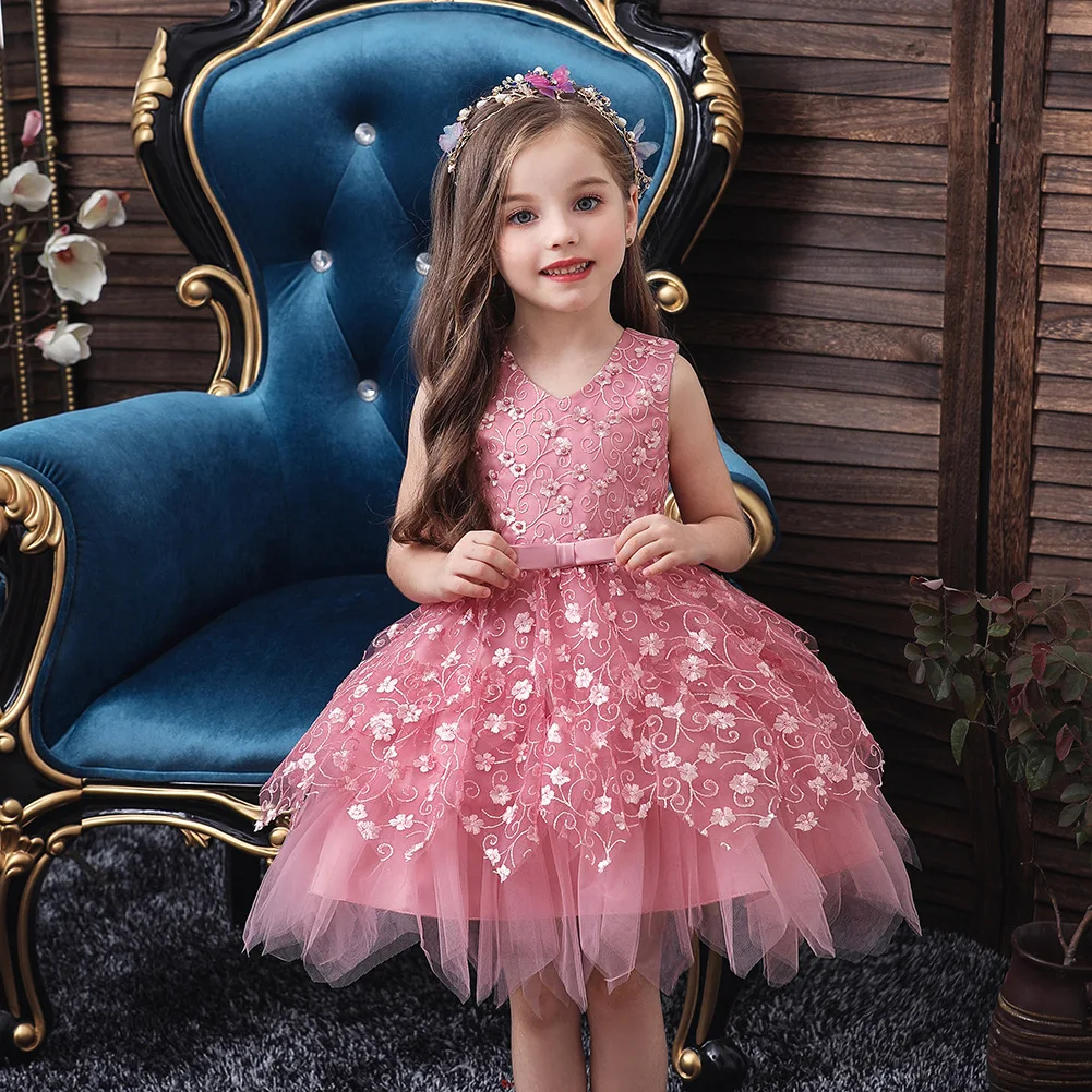 silver sequin fancy prom Children Clothing custom luxury birthday evening wedding party elsa princess kids dress for girls