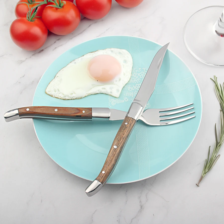 New Arrived Wooden Handle Stainless Steel 2 PCS Steak Knife Set Fork Cutlery Set For Laguiole Design