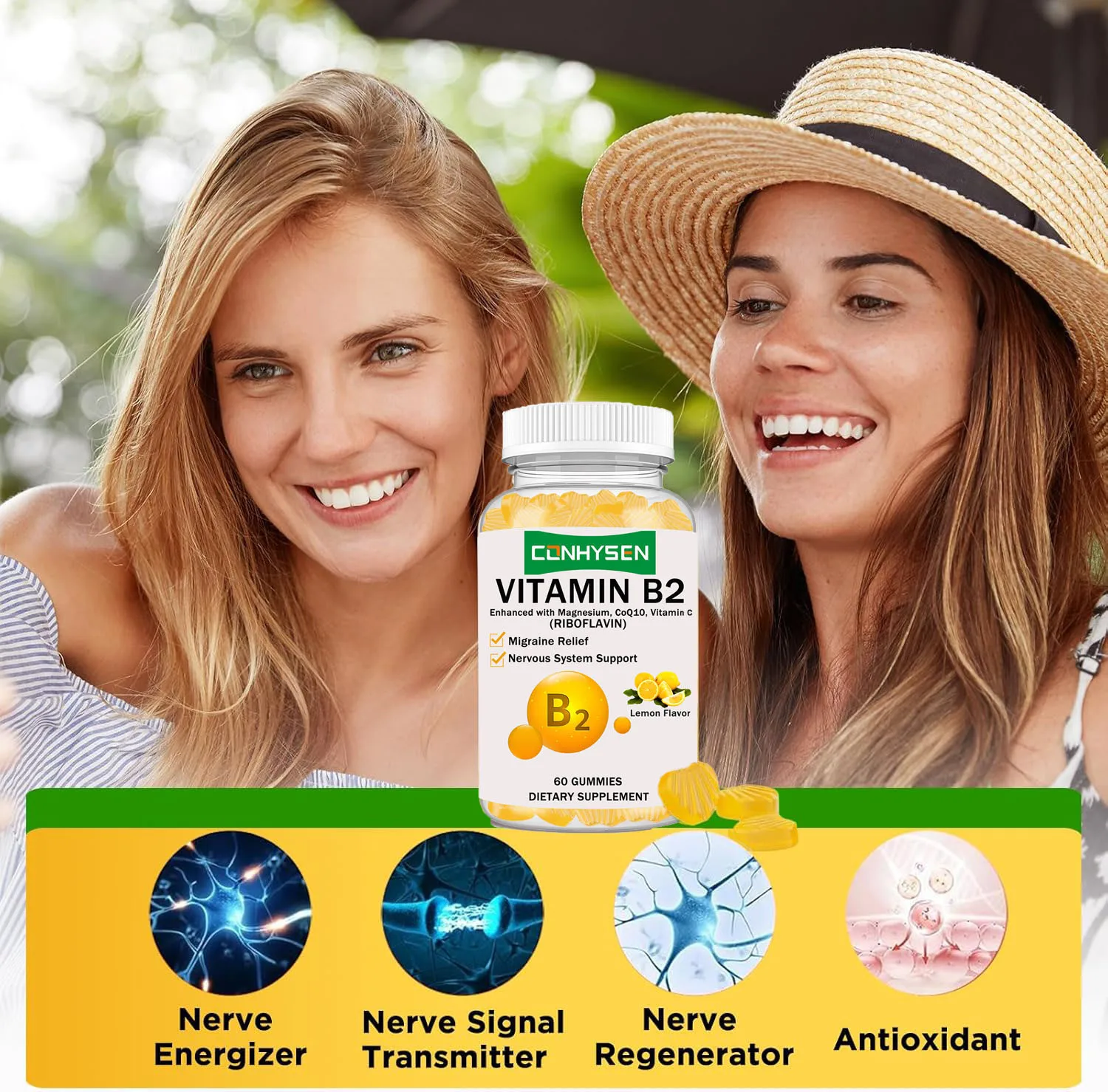 Vitamin B2 Gummies Sugar Free Riboflavin 400mg Magnesium Supplement Support Nervous System