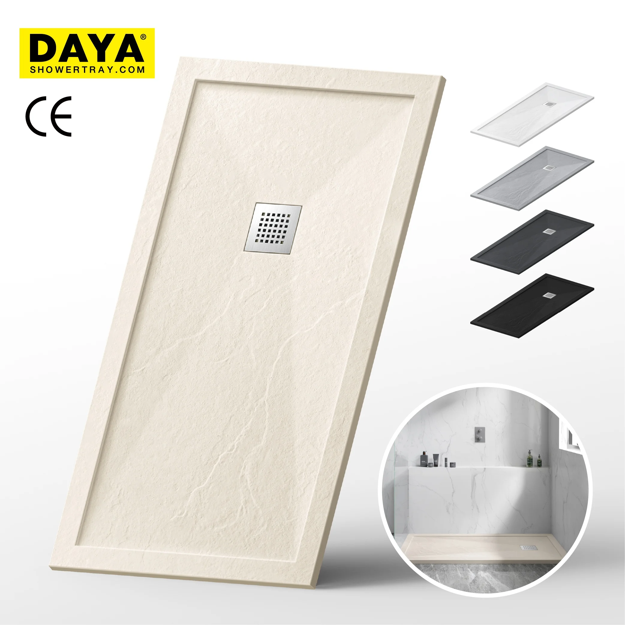 Artificial Stone Shower Tray With Stainless Steel Cover Square Portable Waterproof Shower Base