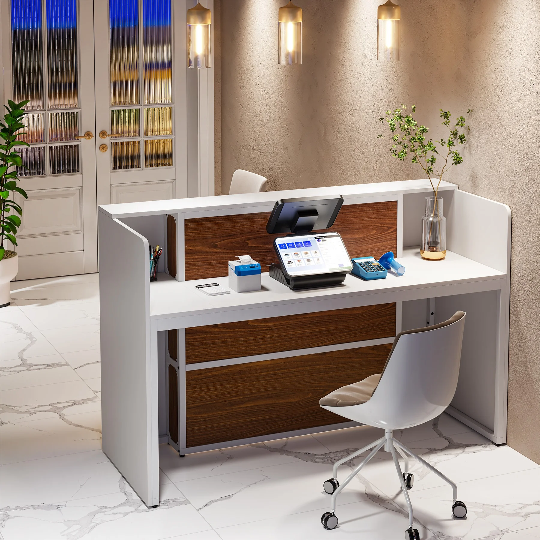 Tribesigns  Beauty Salon Front Desk Reception Counter  with LED Lights