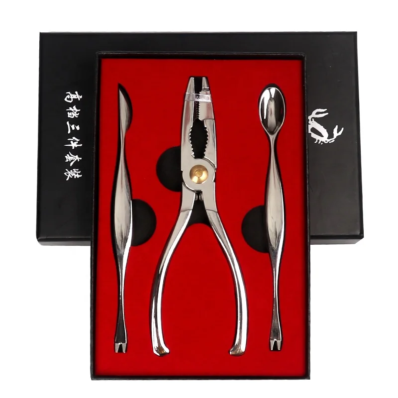 
Zinc Alloy Silver Seafood Crackers Tools Professional 3PCS Crab Tools Set Crab/Nut Crackers With Black Box Package 