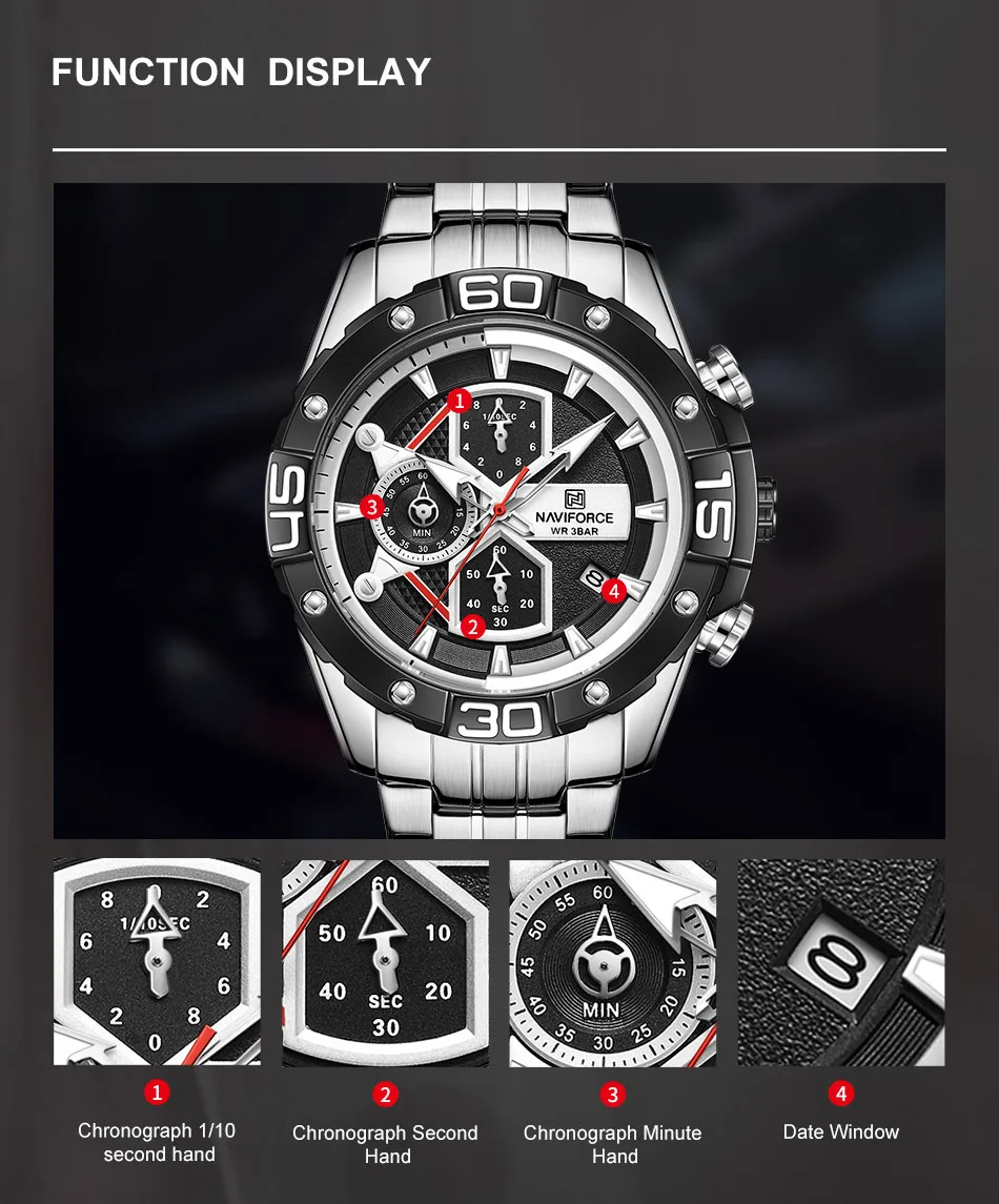 NAVIFORCE 8018 SBS 2021 New hot selling Classic Watch For Men Quartz Chronograph Movement Wristwatch 3ATM Waterproof