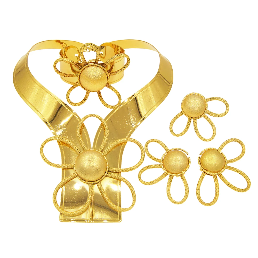 Zhuerrui Fashion Necklace African Big Jewelry Sets Hot Sale 24k Gold Plated Women Jewelry Set NH00106