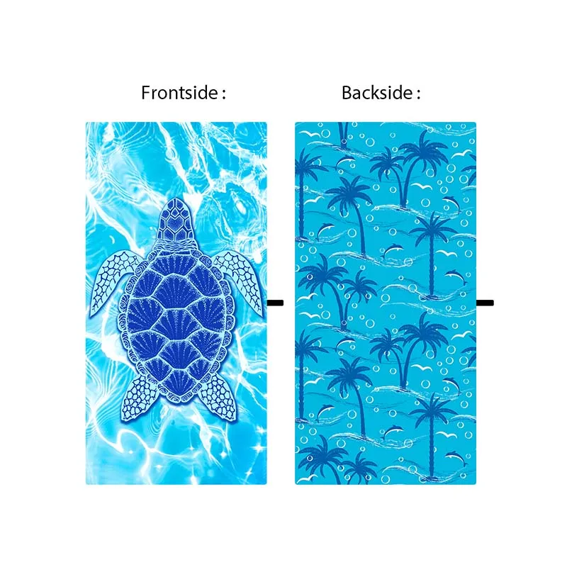 90*180Cm Quick Dry Plus Oversized Sea Turtle Printed Absorbent Suede Microfiber Personalized Beach Towels With Portable Mesh Bag