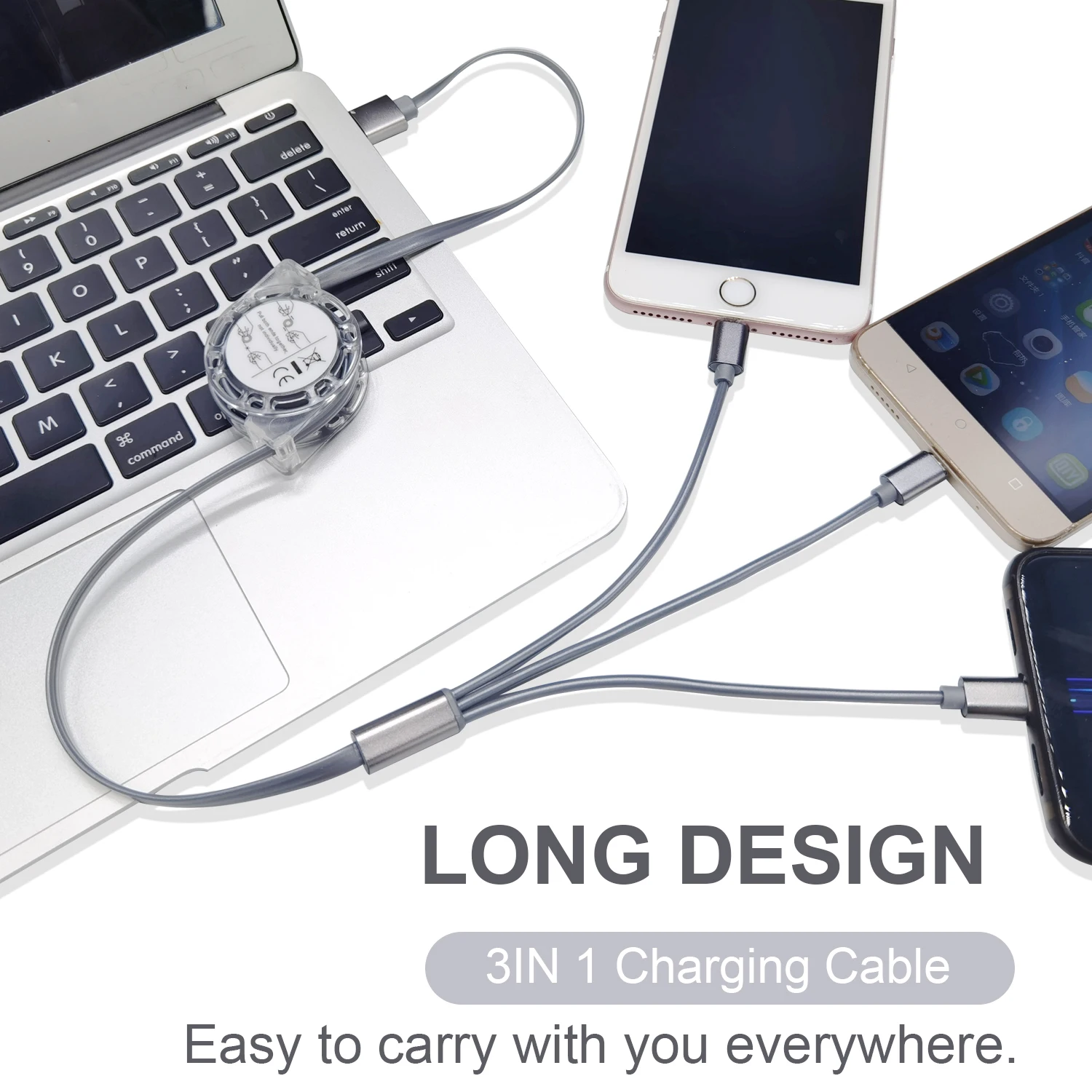 3 in 1 Multi Retractable Data USB Fast Charging Cable Type-C Micro For iPhone Samsung Huawei Xiaomi Wholesale