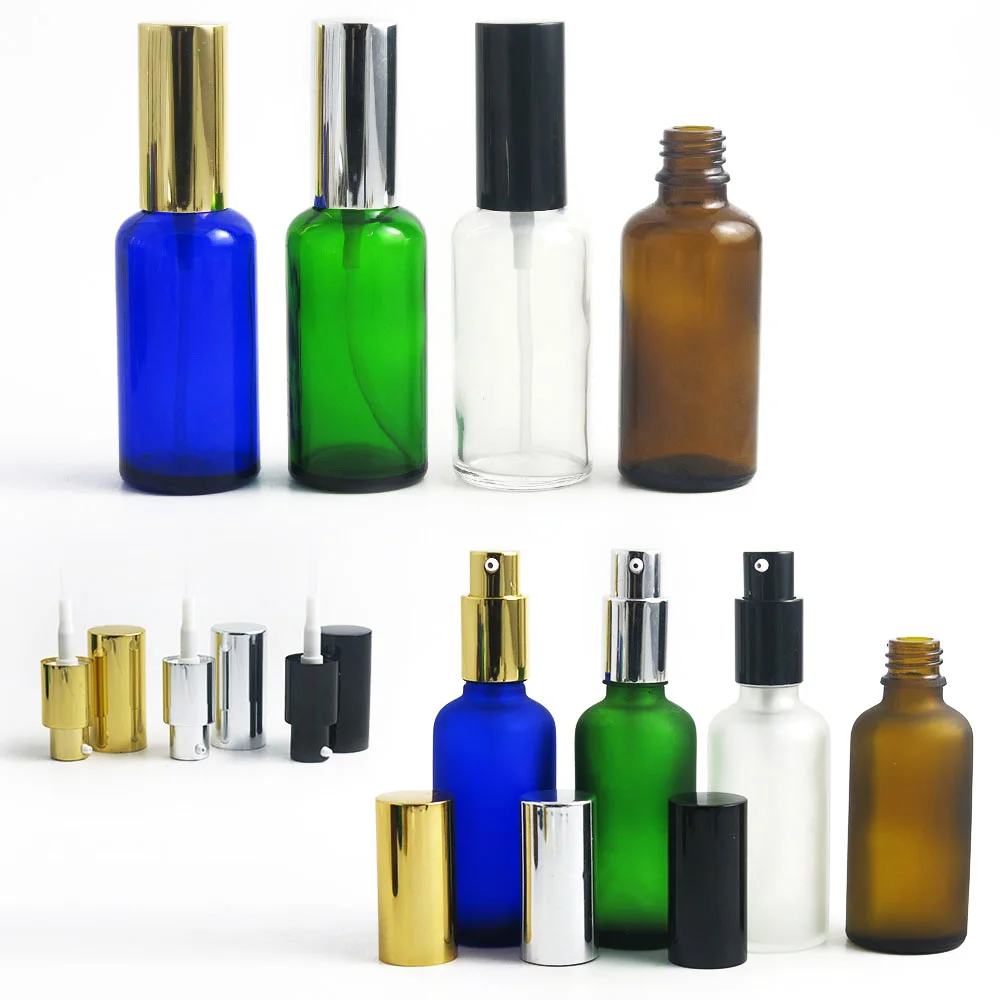Green Clear Blue Amber Spray Bottle Cosmetic Golden Silver Lid Wholesale Factory Direct Facial Essential Oil Glass Bottle 50m