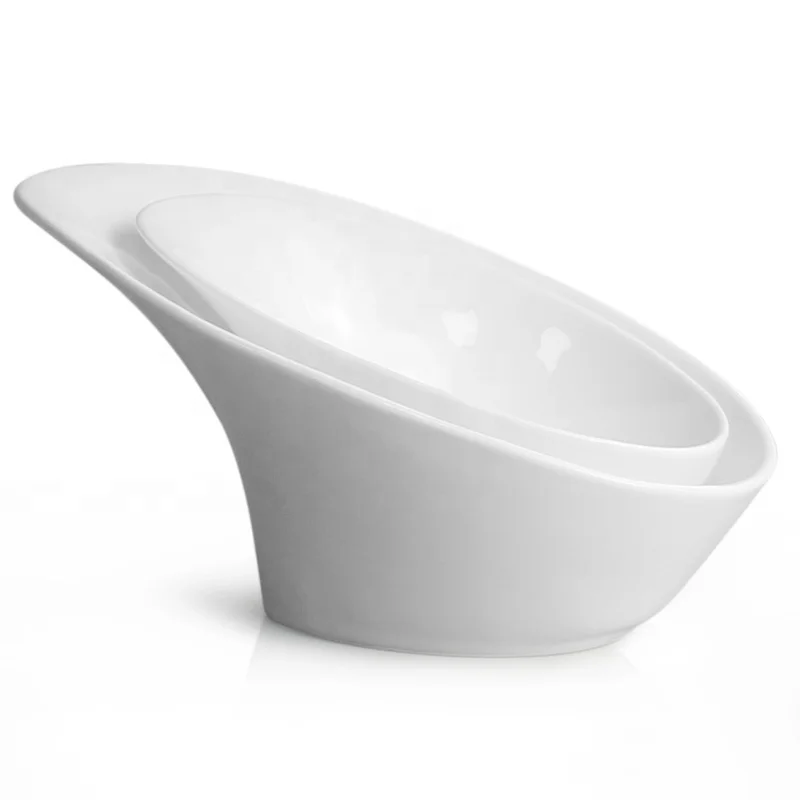 Porcelain Serving Bowls Slanted Ceramic Salad Bowls White Side Dishes for Veggie Potatoes Fruits Soup and Prep