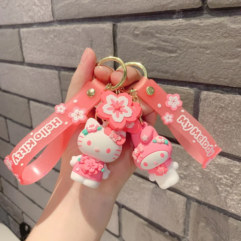 New Design Key Chain 3D Ornaments Cartoon Lovely Kuromi Hello Kitty Key Rings Backpack Car Bag Pendant Wholesale Birthday Gifts