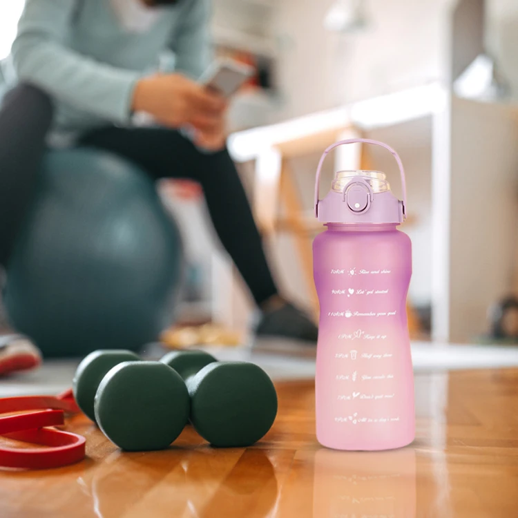 3 in 1 PC Plastic Large Capacity 300ml 900ml 2000ml Sport Water Bottle Set Bottles Wholesale With Time Reminder