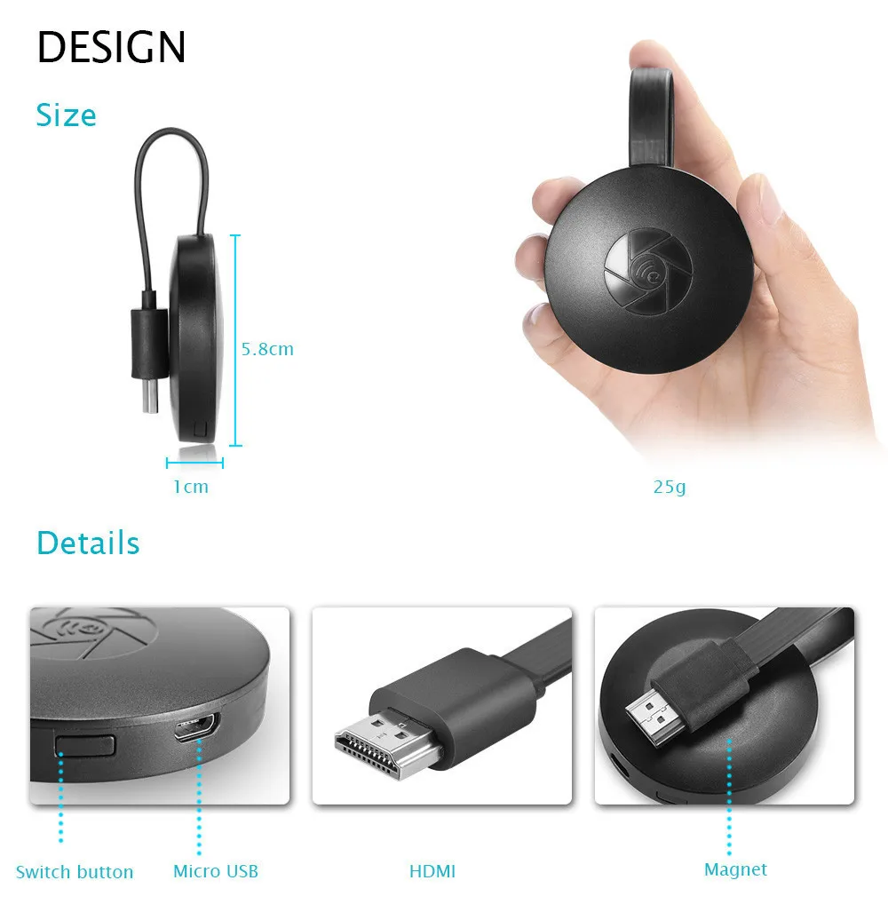 4K Wireless HDMI Display Dongle Adapter 1080P, WiFi Streaming Movies, Shows Receiver for i-Phone, i-Pad, Android, Tablet, Laptop
