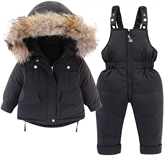 Kids Snowsuit Winter Hooded Down Jacket  Snow Bib Pants 2PCS Baby Girls Lightweight Fashionable Ski Suit for Toddler 1 4 Years (1600321698580)