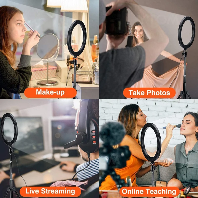 2.1m Tripod Aro De Luz Dimmable 10 Inch Led Selfie Ring Light,Usb Photography Lamp Ringlight For Tiktok Youtube Make Up