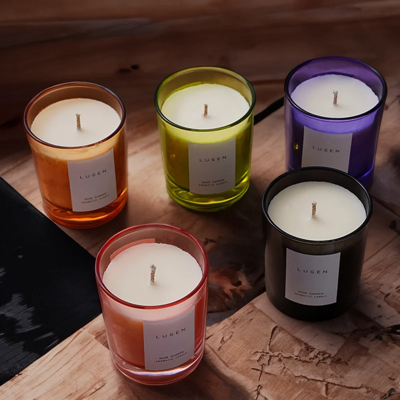 Custom Decorative White Glass Candle Jars With Wooden Lid,Transparent Amber Black Empty Candle Jars For Making Candles