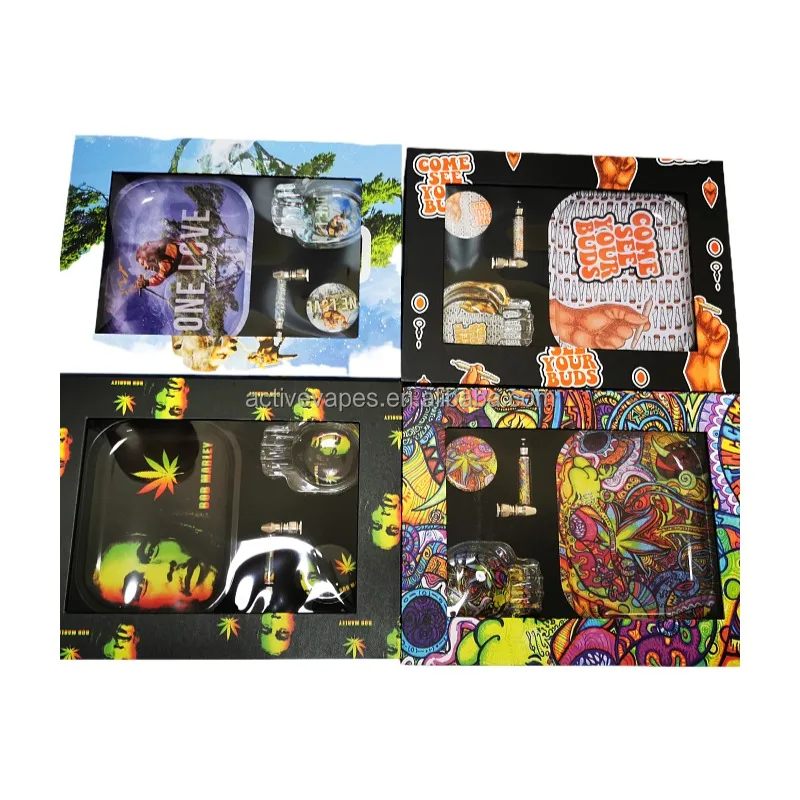 Factory Price Rolling Tray Bundle 4 In 1 Accessories Set Comes With Cigarette Tray Glass Ashtray Herb Grinder Metal Pipe