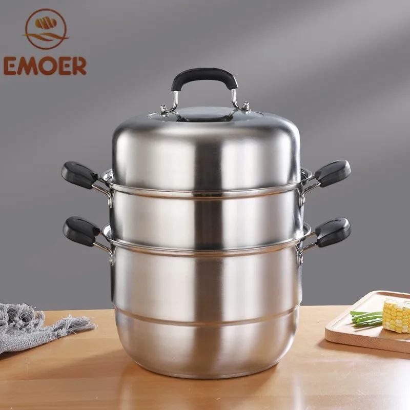 304 stainless steel pot with three layers, large capacity, and multiple depths for electromagnetic furnace use