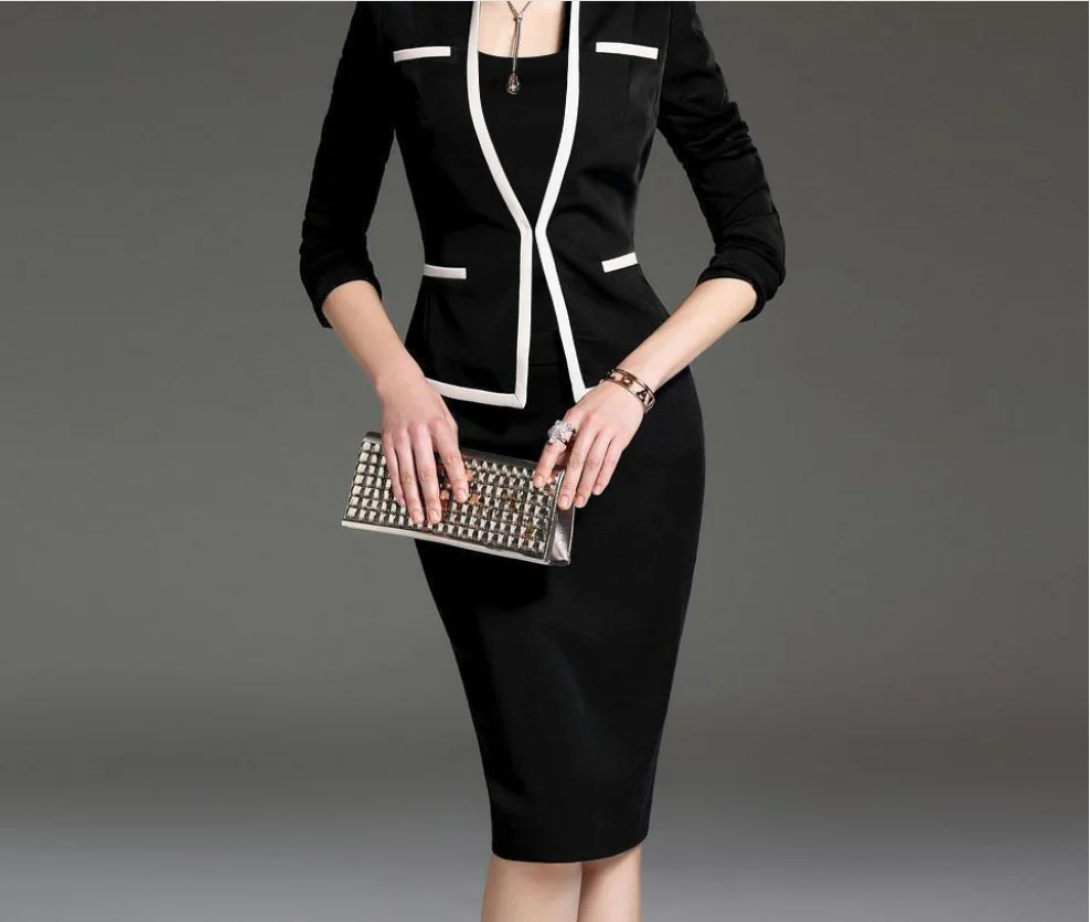 
2020 spring and summer new office ladies formal professional suit female fashion black and blue suit women ladies skirt suits 