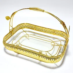 Amazon new exotic fruit basket rectangle portable food glass tray metal fruit basket