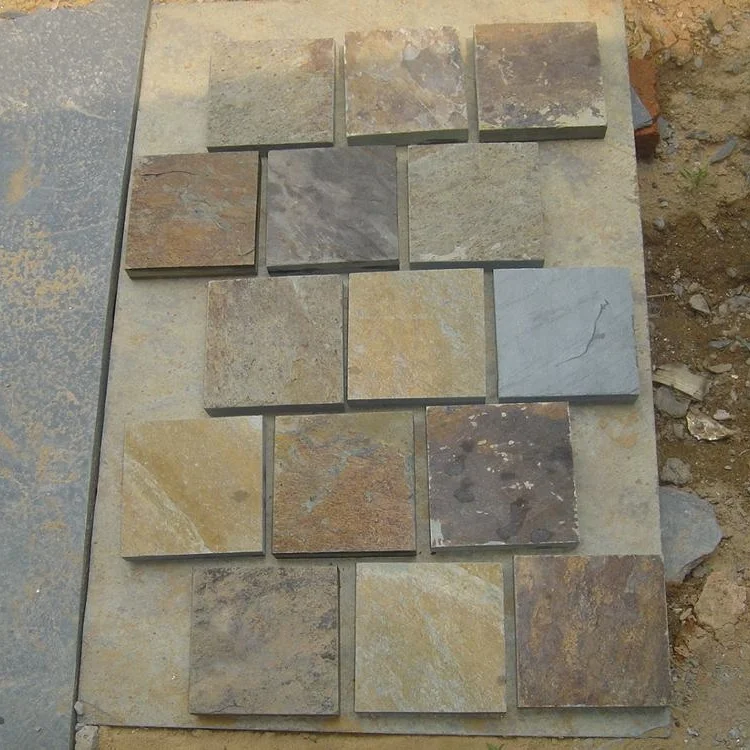 Natural slate stone floor tiles rusty color non-slip flooring tile