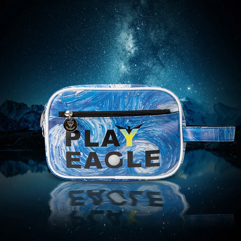 PLAYEAGLE Golf Handbag Double Zipper PU Leather Mini Sport Pouch Blue Golf Bag