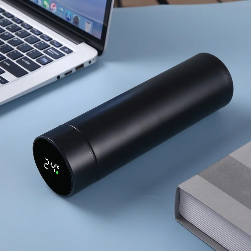 Custom Logo Portable Smart Water Bottle Digital Temperature Insulated Steel  Travel Sports Vacuum Flask  Gift 500ml LED