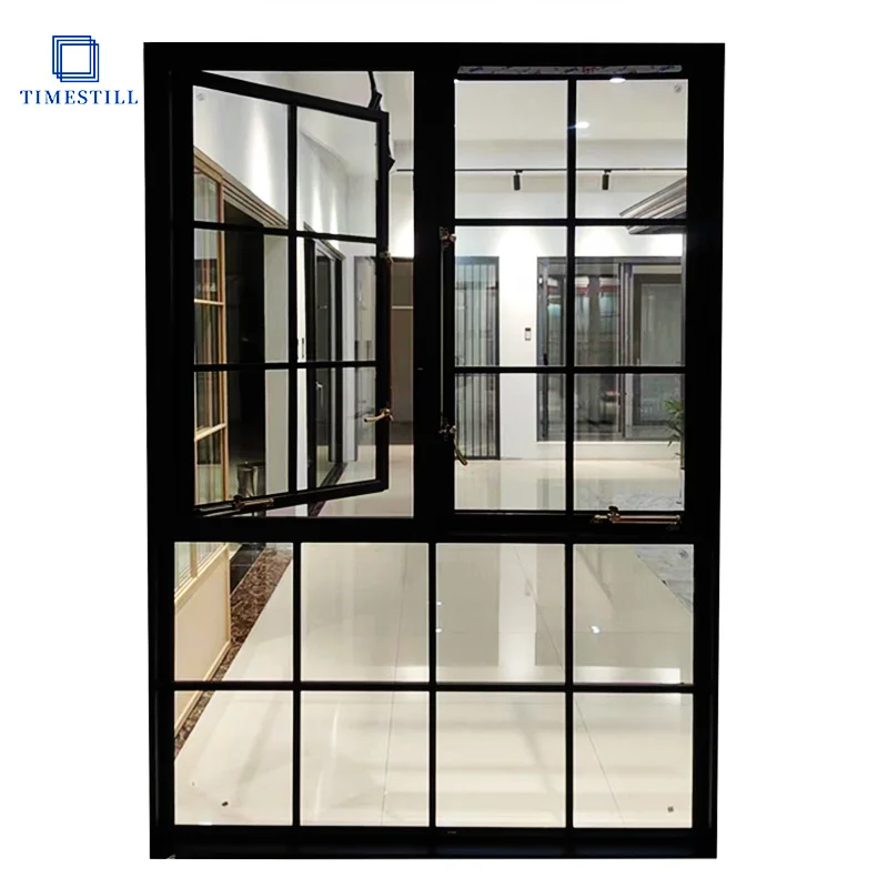Vintage Industrial Faux Crittall Style French Design Swing Open Aluminum Windows Doors Bespoke Glazing Old Steel Look Houses