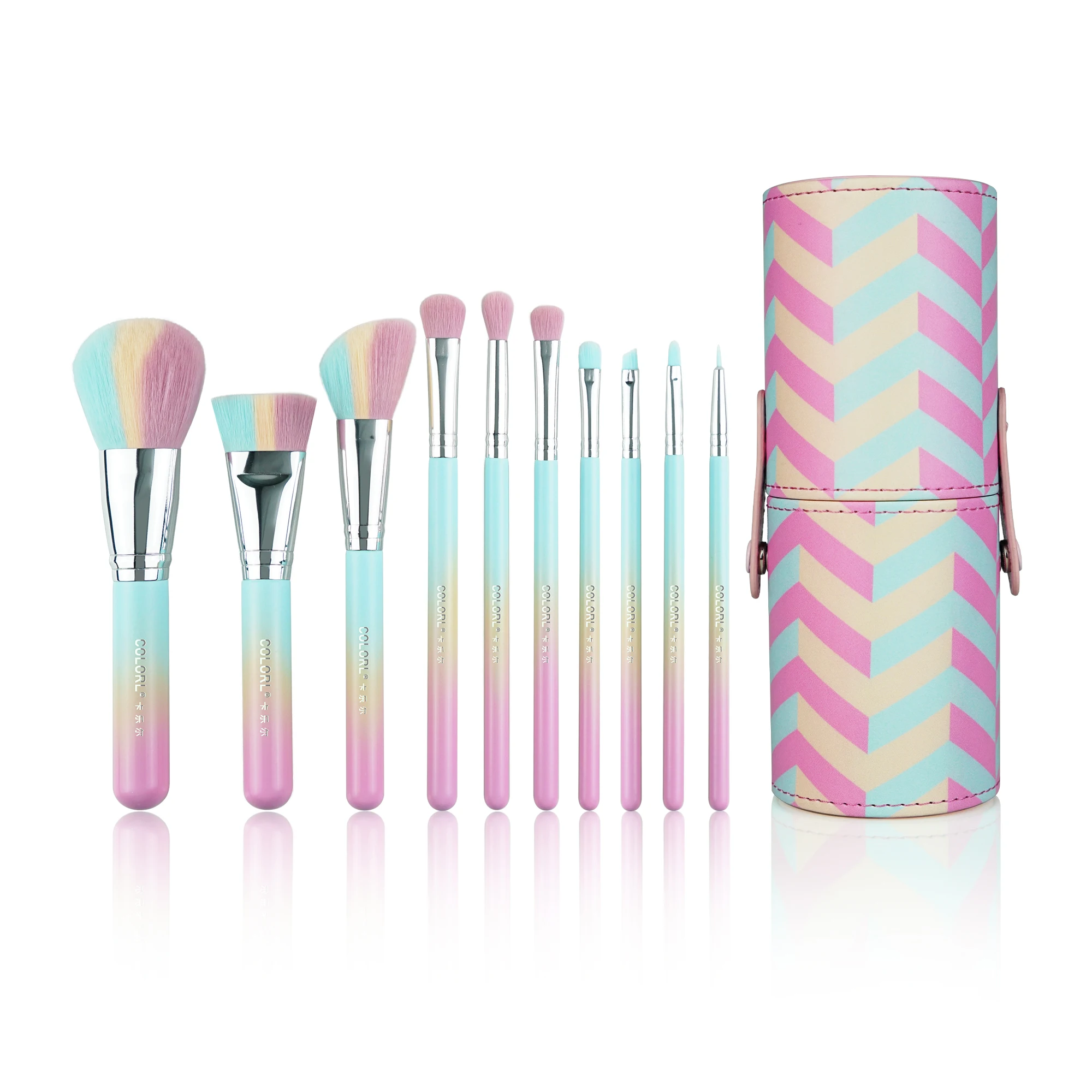 Manufacturer Supplier 10 Pieces Rainbow Gold Set Waterproof Foundation Makeup Brushes Custom Logo