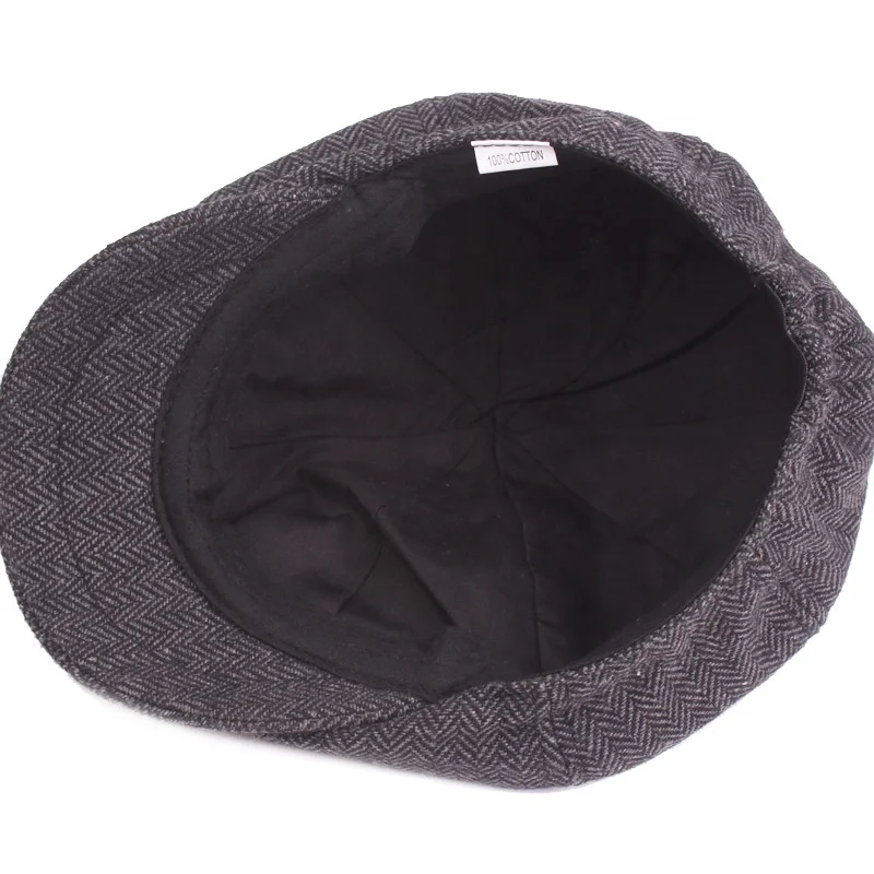 High quality Vintage Wool Octagonal Painter Hat Plaid Newsboy Gatsby Golf Driving Ivy Flat Bottom Taxi Beret