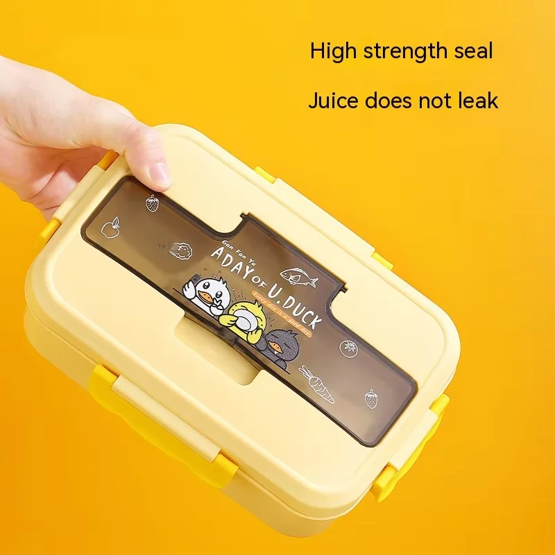 Small Yellow Duck Microwaveable Heating Students Work With Lunch Box Set Compartment Fruit Sealed Lunch Box
