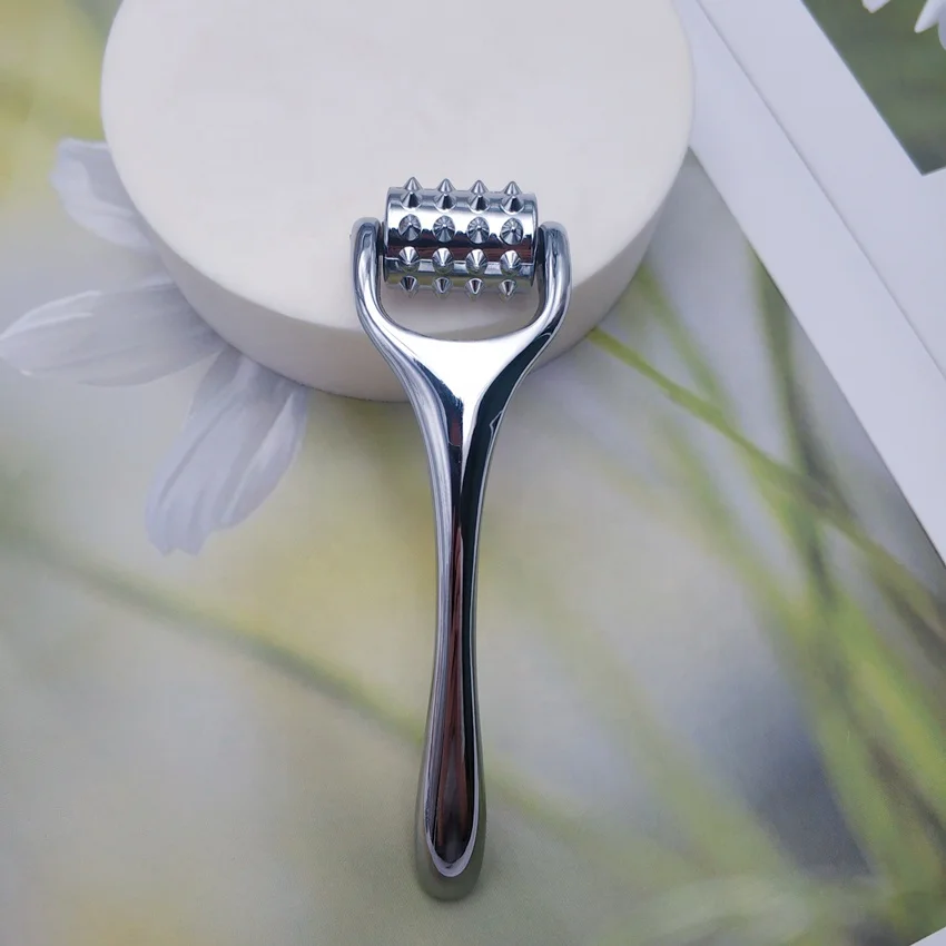 Private Label Metal Derma Roller Mini Skin Lifting Facial Massager Handle Silver 3D Face Roller