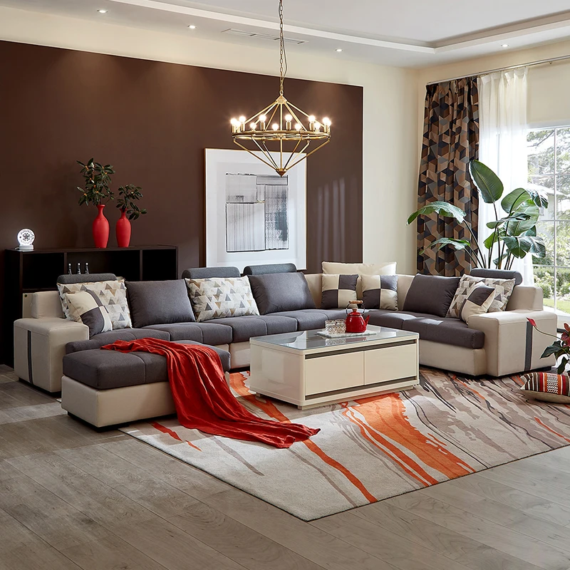 102117 Modern big 7 seater fabric U shape living room sofa sectional set for home