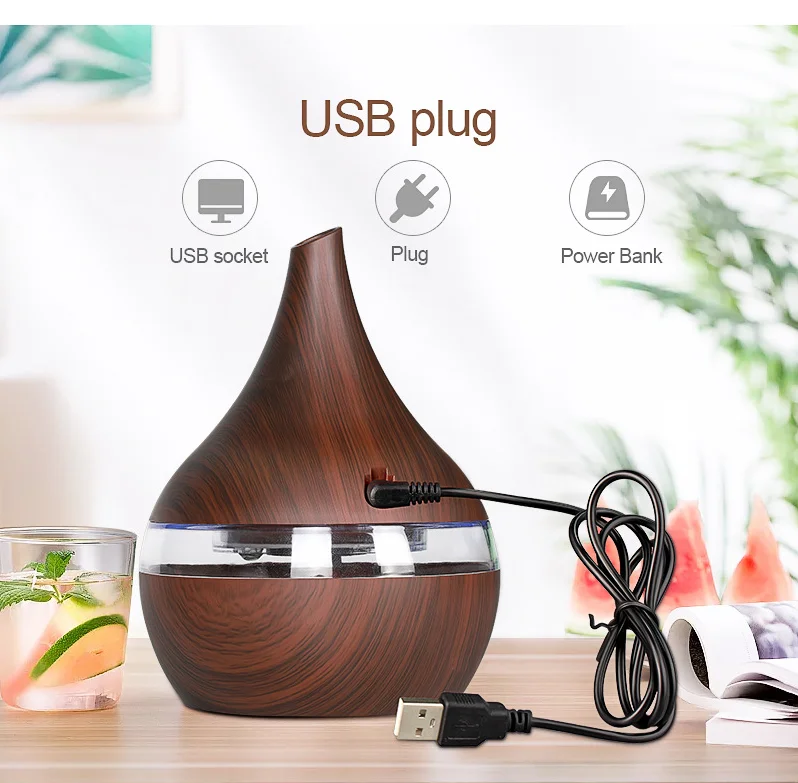 300ml wood grain Diffusers 7 color night light Mist Maker Fogger home Diffuser Air Purifier Humidifier