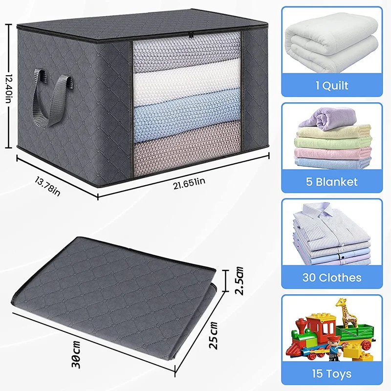 90L/60L/35L Large Clothes Storage Bags with zipper Foldable Closet Wardrobe Organizers Storage Box for Blanket Bedding Clothing