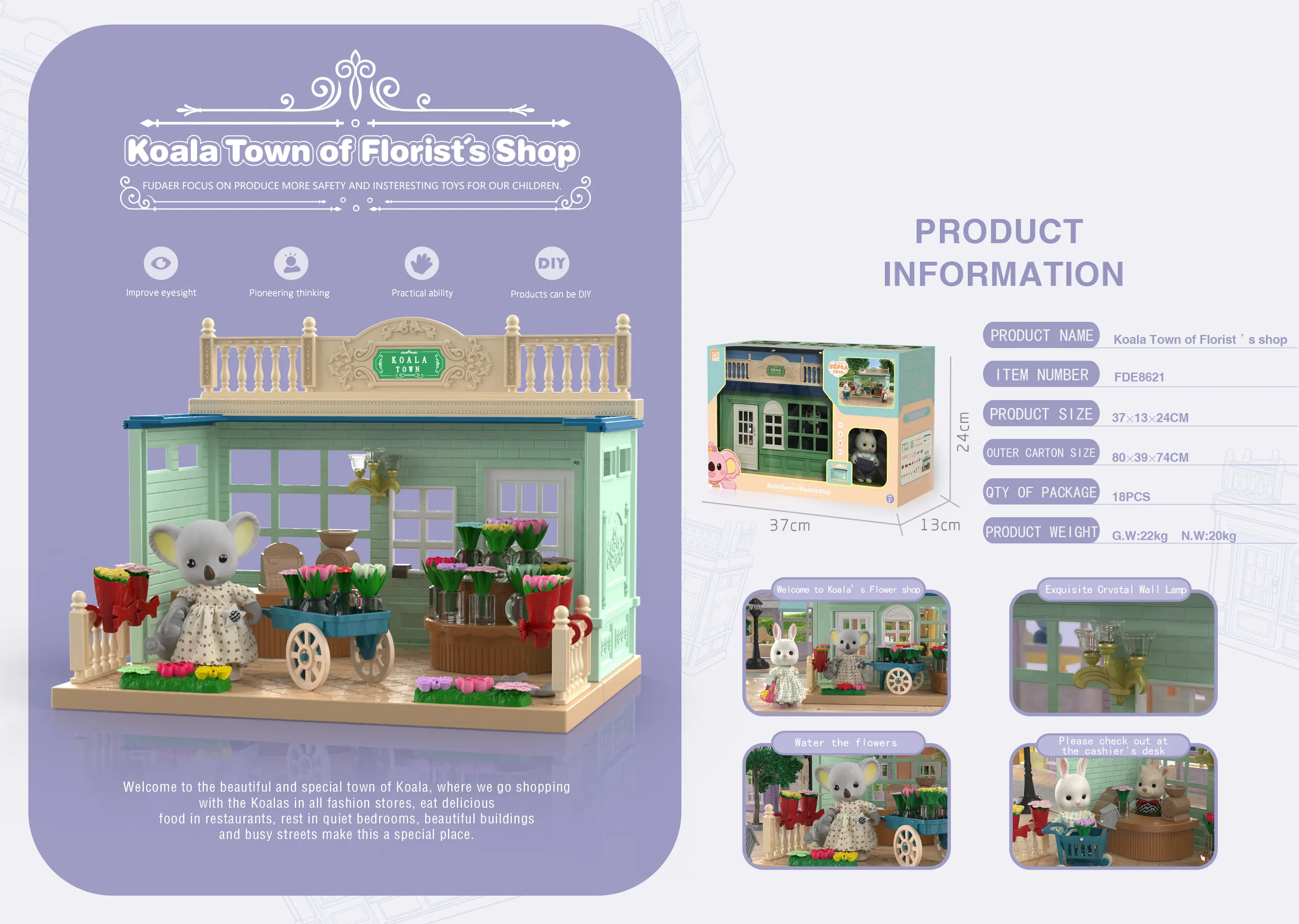 Custom DIY Koalas Town Series Multiplayer Pretend Play Miniature Creative Doll House Furniture Toys