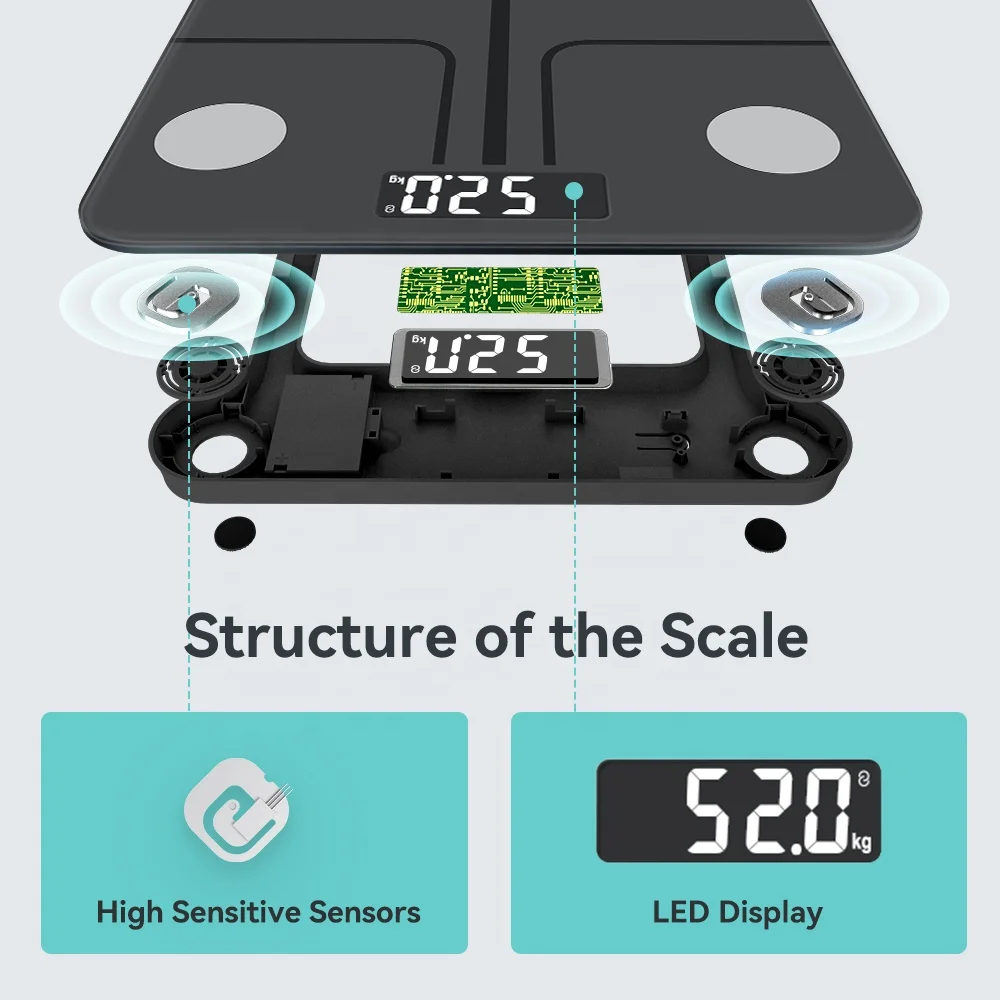 Custom 180kg 400lb Digital Electronic Smart Scale Bathroom Body Weight Composition Monitor Health Analyzer Sensor Technology