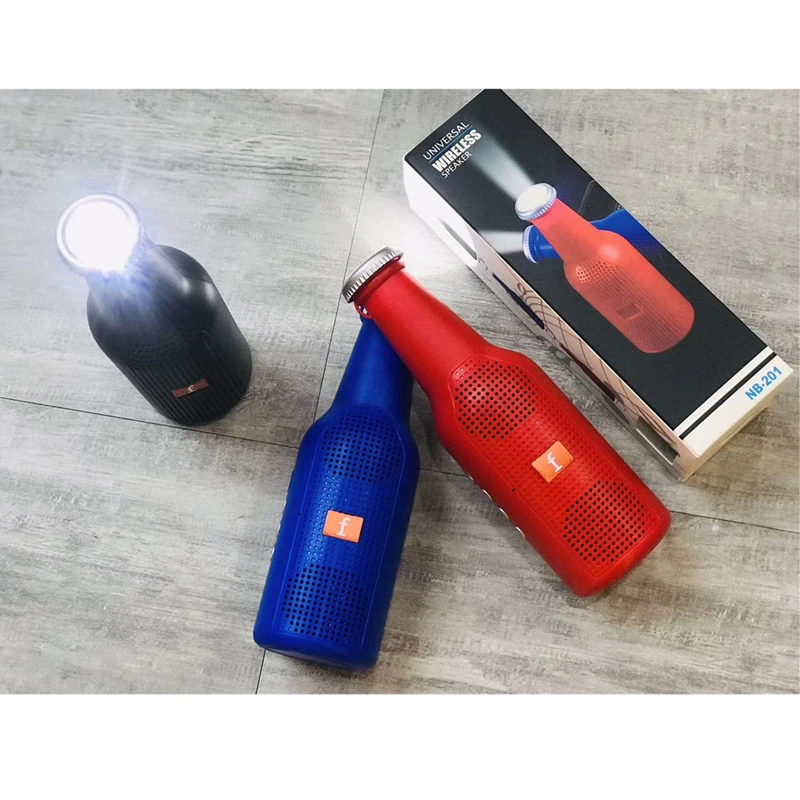 2020 New Bottle Shape Mini Blue-tooth Flashlight Wireless Speakers Subwoofers BT/TF/USB NB201